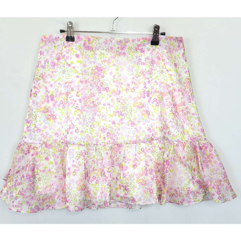 Wildfox Sydney Skirt Ruffle Short Lined Women‎ L White Pink Floral Fairycore